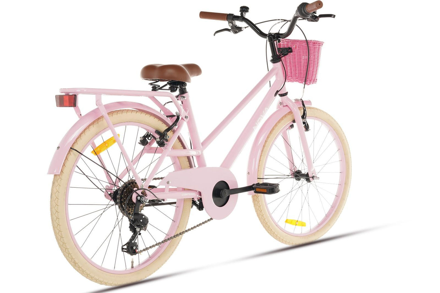 Nova Mädchenfahrrad 22 Zoll - 7 Gänge - Rosa + Korb