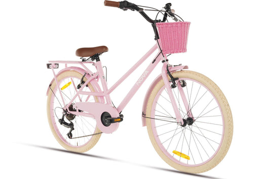 Nova Mädchenfahrrad 22 Zoll - 7 Gänge - Rosa + Korb