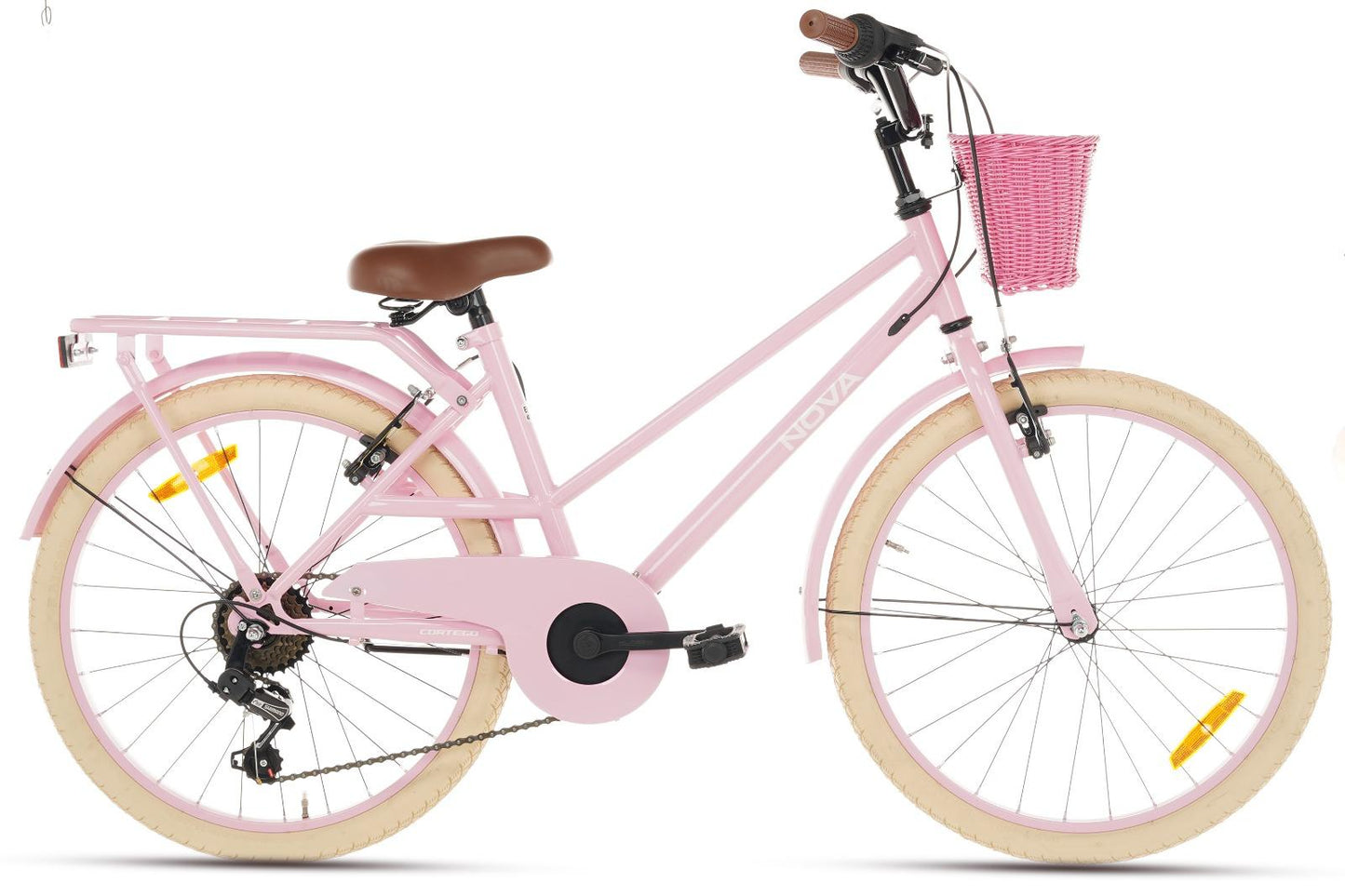 Nova Mädchenfahrrad 22 Zoll - 7 Gänge - Rosa + Korb