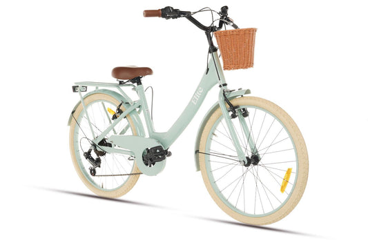 Elite Mädchenfahrrad 22 Zoll - 7 Gänge - Grün + Korb